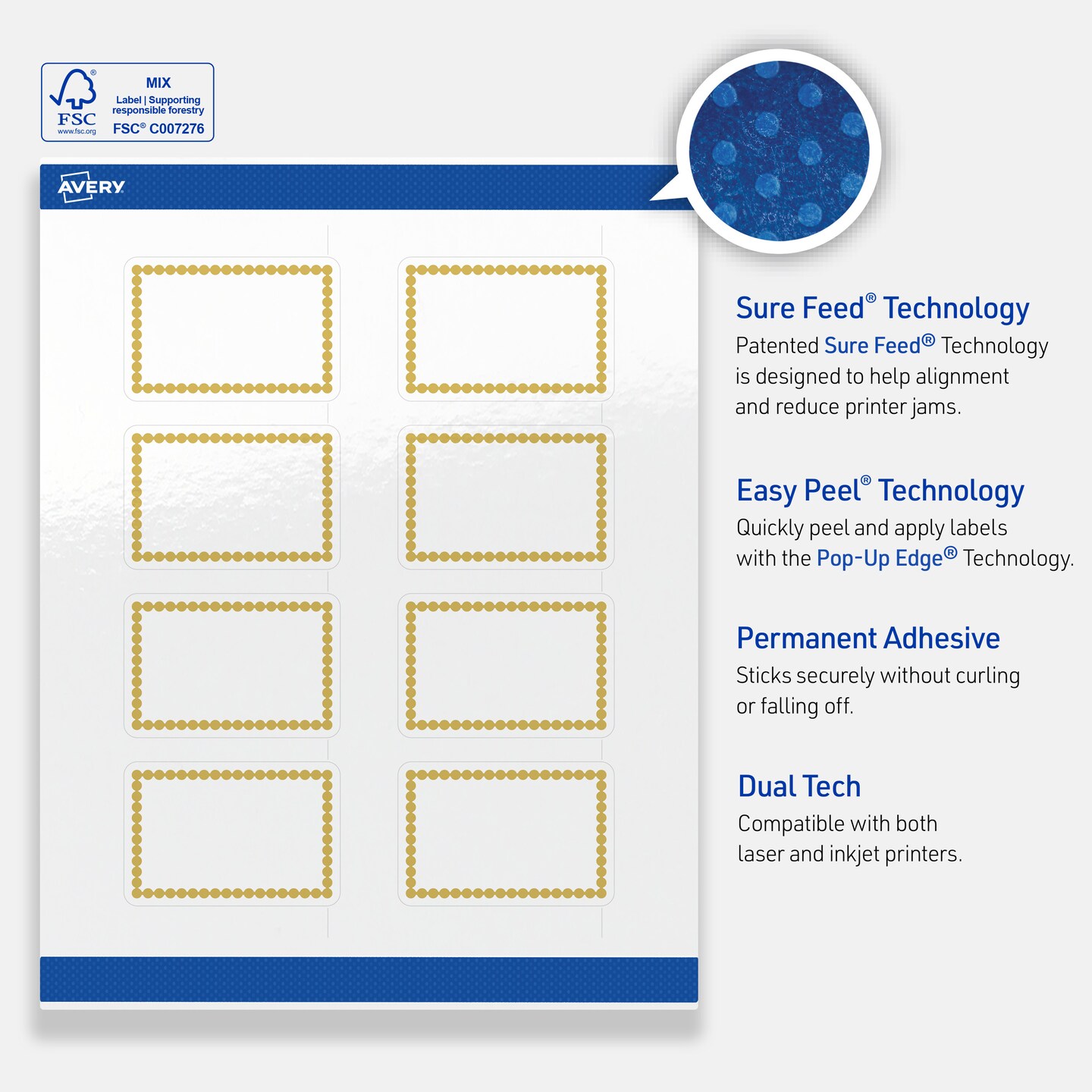 Avery Printable Rectangle Labels, Gold Beads, 2" x 3", Glossy White Rectangle Labels, Permanent, Laser/Inkjet, 80ct, Great for Product Labels