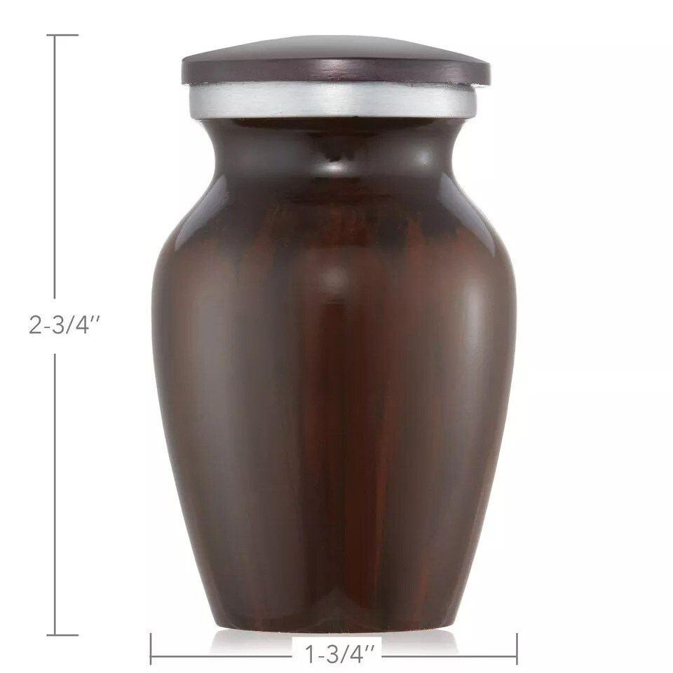 Small Mini Keepsake Cremation Urn for Human Ashes, Brown with Velvet Case