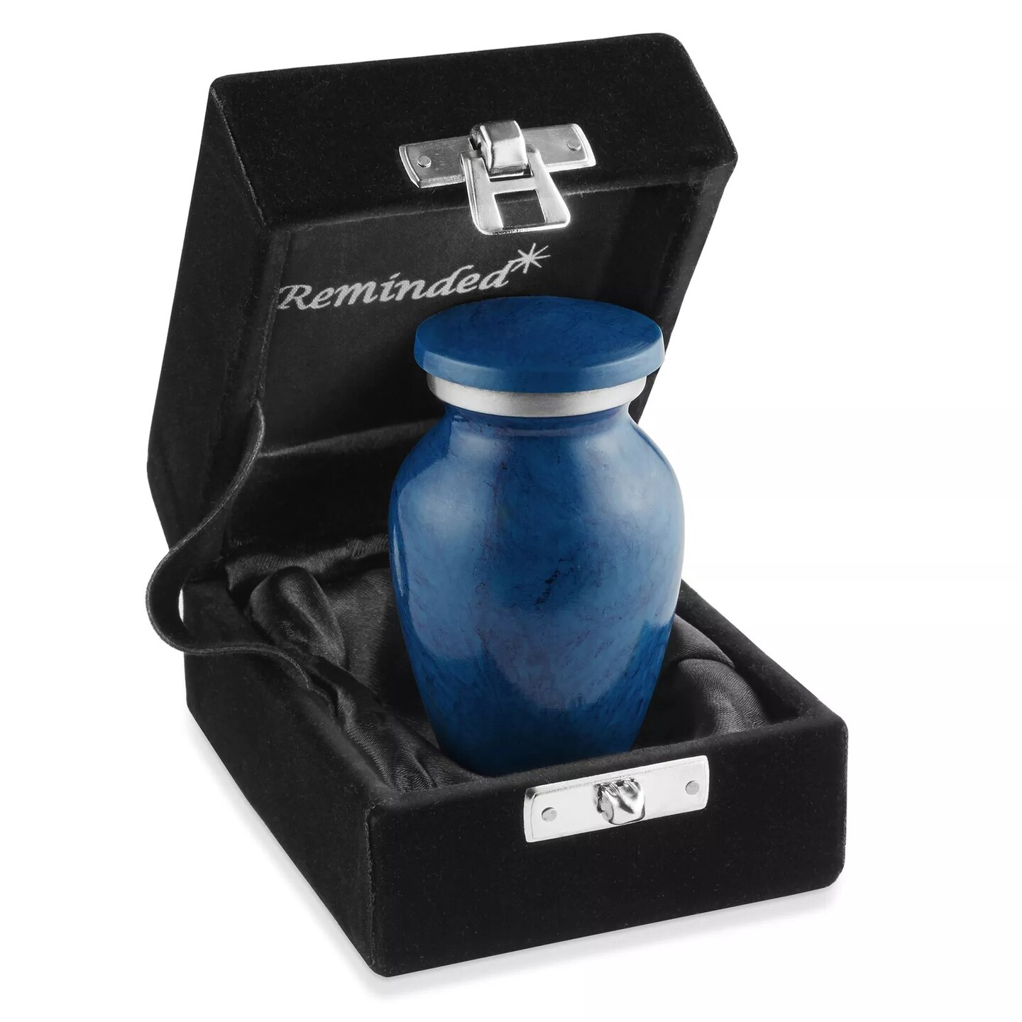 Small Mini Keepsake Cremation Urn for Human Ashes, Blue with Velvet Case