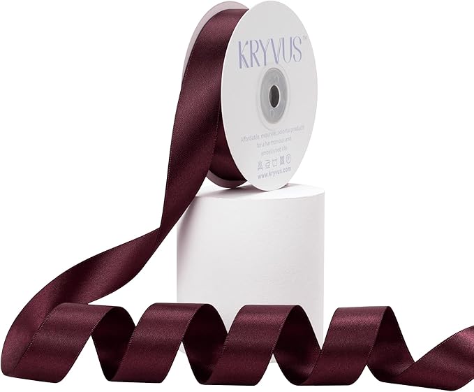Double Faced Burgundy Satin Ribbon, 7/8 Inch X 25 Yards Polyester Ribbon for Gift Package Wrapping, Crafts, Bow Making, Sewing, Flower Bouquet, Wedding Party Decor