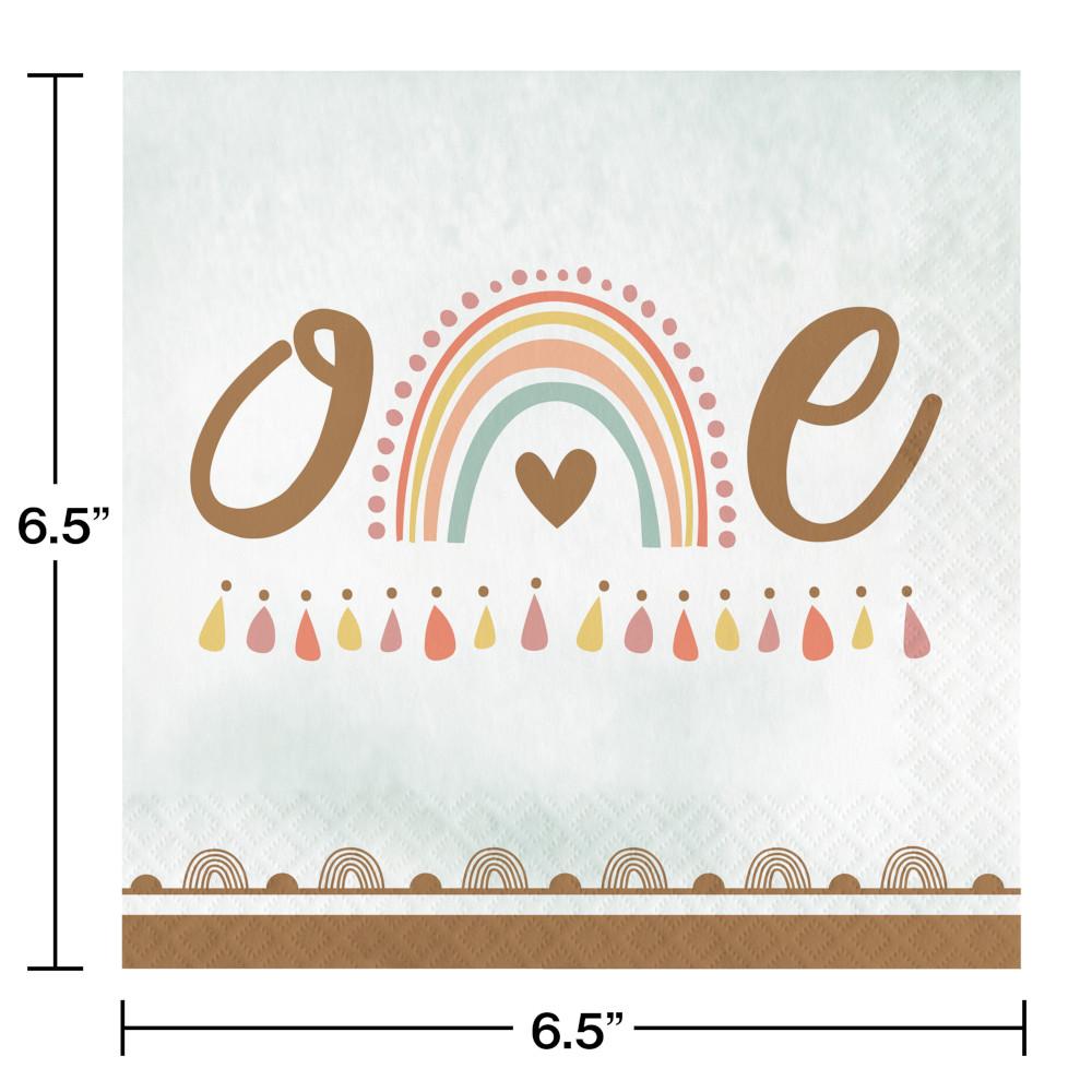 Bulk Pack of 32 Boho Rainbow &#x22;One&#x22; Luncheon Napkins