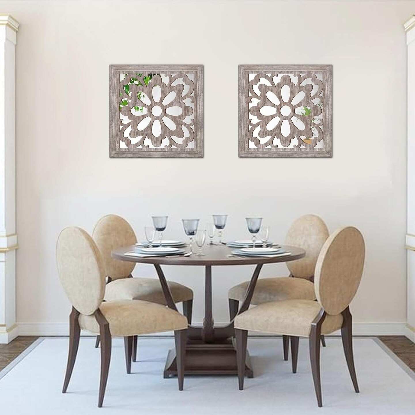 2pcs Set Square Mandala Cutout Wall Mirror Decor