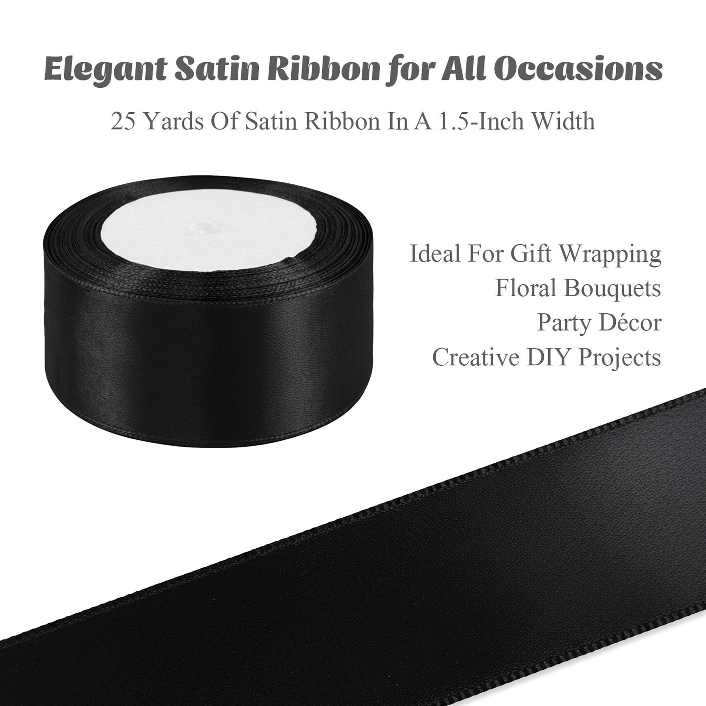 Wrapables 1.5 Inch x 25 Yards Satin Ribbon for Gift Wrapping, Weddings, Floral Bouquets, Bow Making, Party Decorations, DIY Crafts, Black