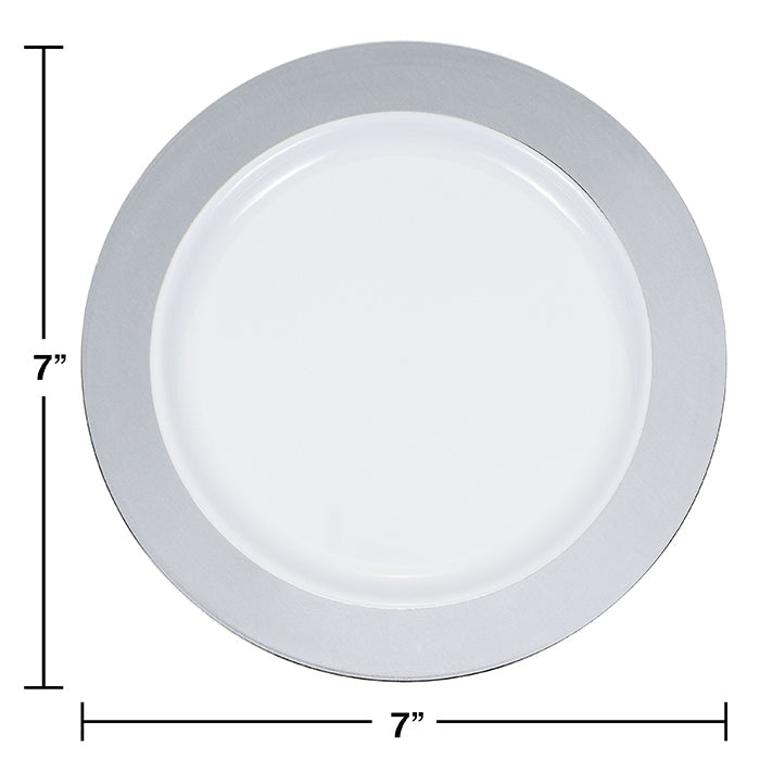 Bulk Pack of 20 7.5&#x22; Silver Rim Plastic Plates