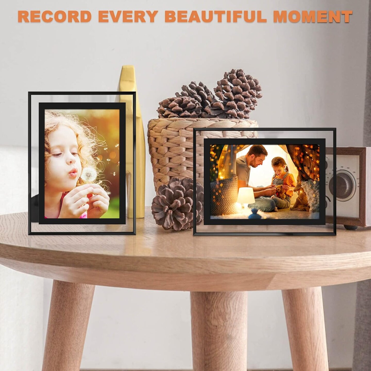 4x6 Picture Frames Set of 2, Black Glass Photo Frame