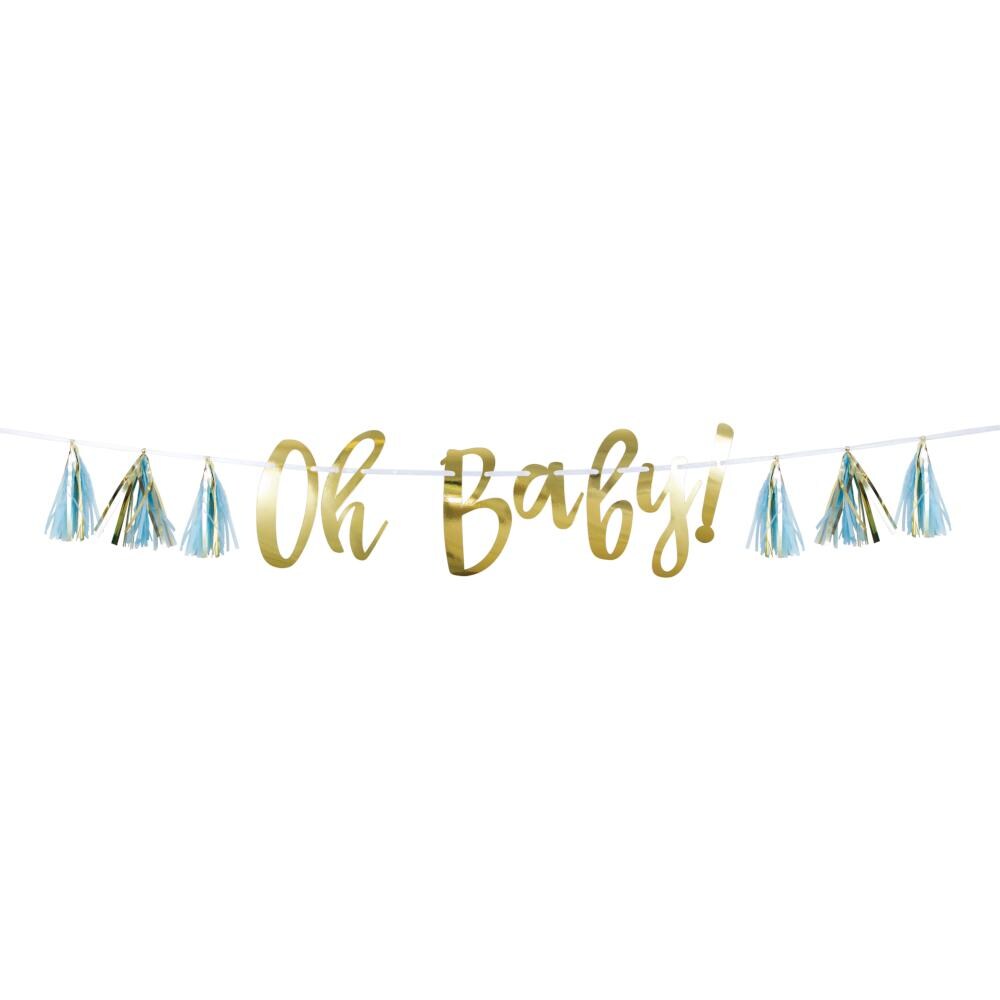 Blue &#x26; Gold Oh Baby Tassel Banner