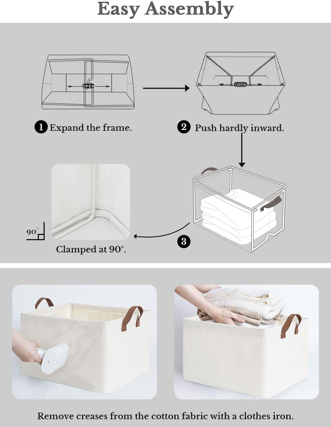Storage Bins, Fabric Storage Bins for Shelves, Storage Baskets with Metal Frame