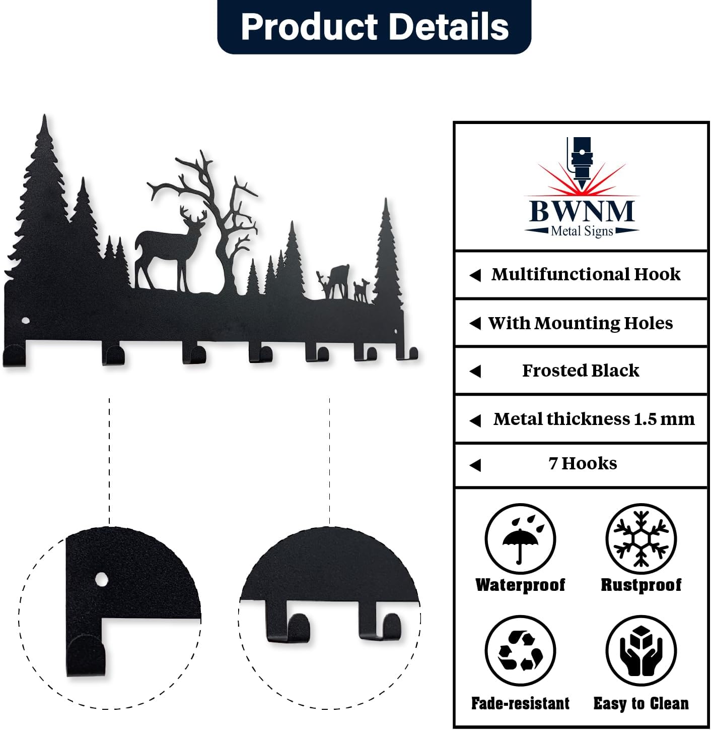 Wall Mounted Key Rack | Metal Key Rack Hook Organizer | Metal Key Organizer with 7 Hooks Wall Decoration for Front Door, Hallway, Kitchen, Office