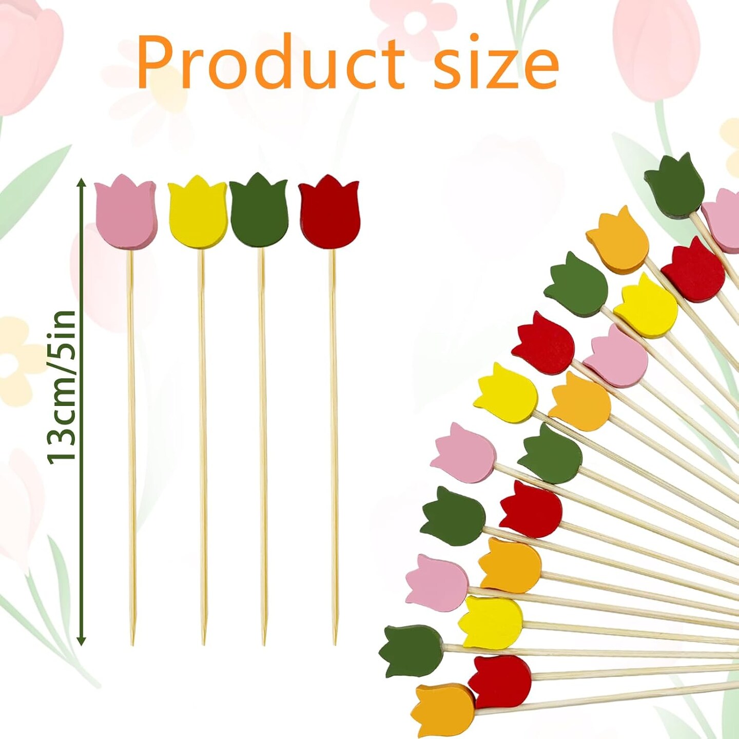 200Pcs Spring Cocktail Picks,Hello Spring Party Decorations, Spring Flower Toothpicks Daisy Sunflower Tulip Floral Decorative Toothpicks for Spring Party Drink Fruit Dessert Decoration,Tulip