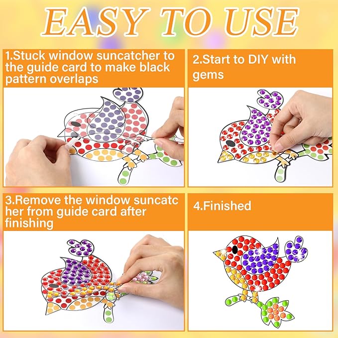 6-Piece Spring Bird DIY Diamond Suncatcher Craft Kit for Kids – Gem Painting Arts and Crafts for Ages 4-12, Spring and Summer Gifts, Home, School, and Party Decor