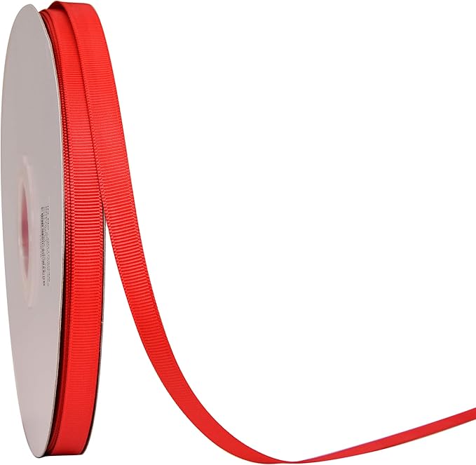 Red Grosgrain Ribbon, 3/8 Inch 50 Yards, for Gift Wrapping Crafts Hair Bows Wedding Party Decoration