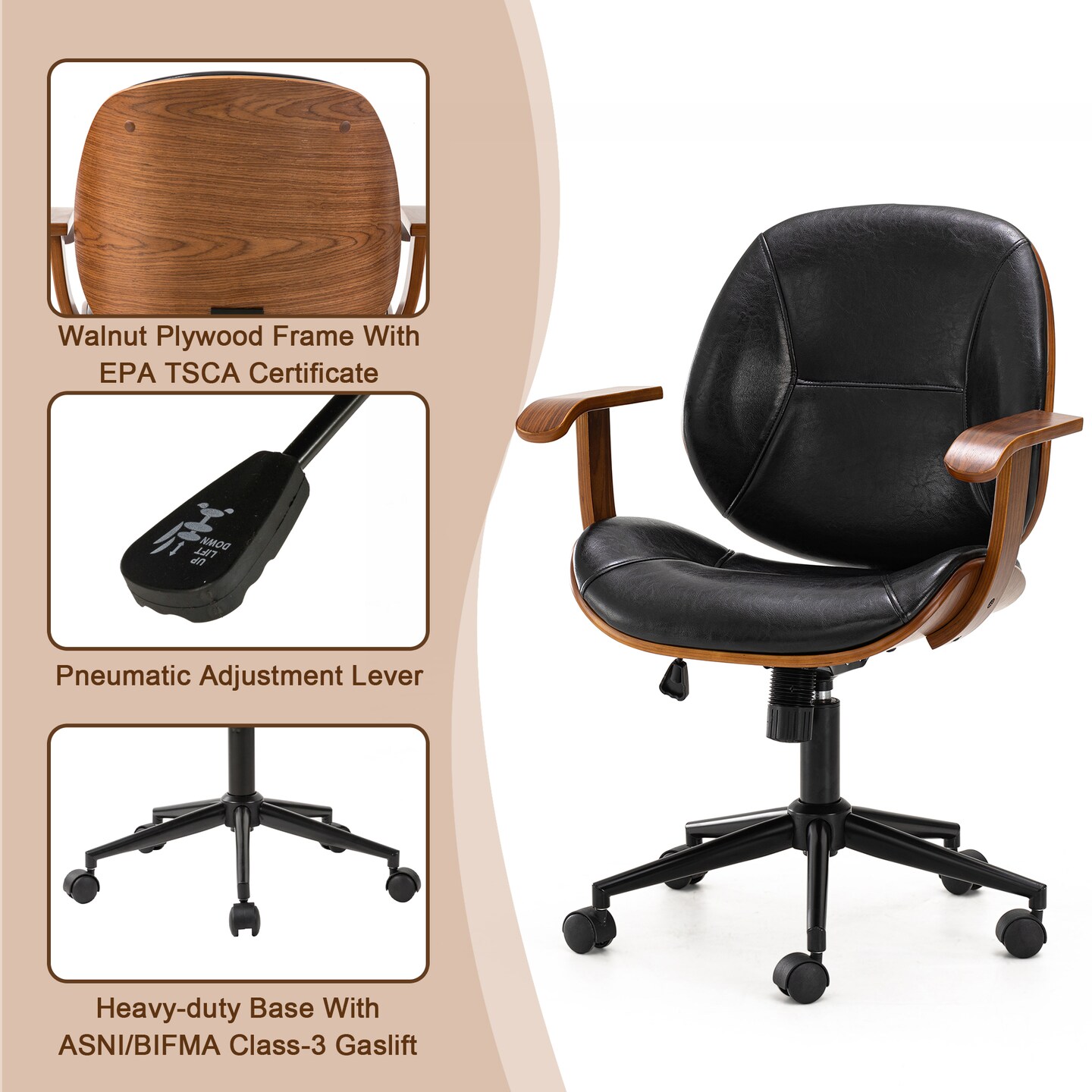Modern Ergonomic Faux Leather Gaslift Adjustable Swivel Office Task Chair