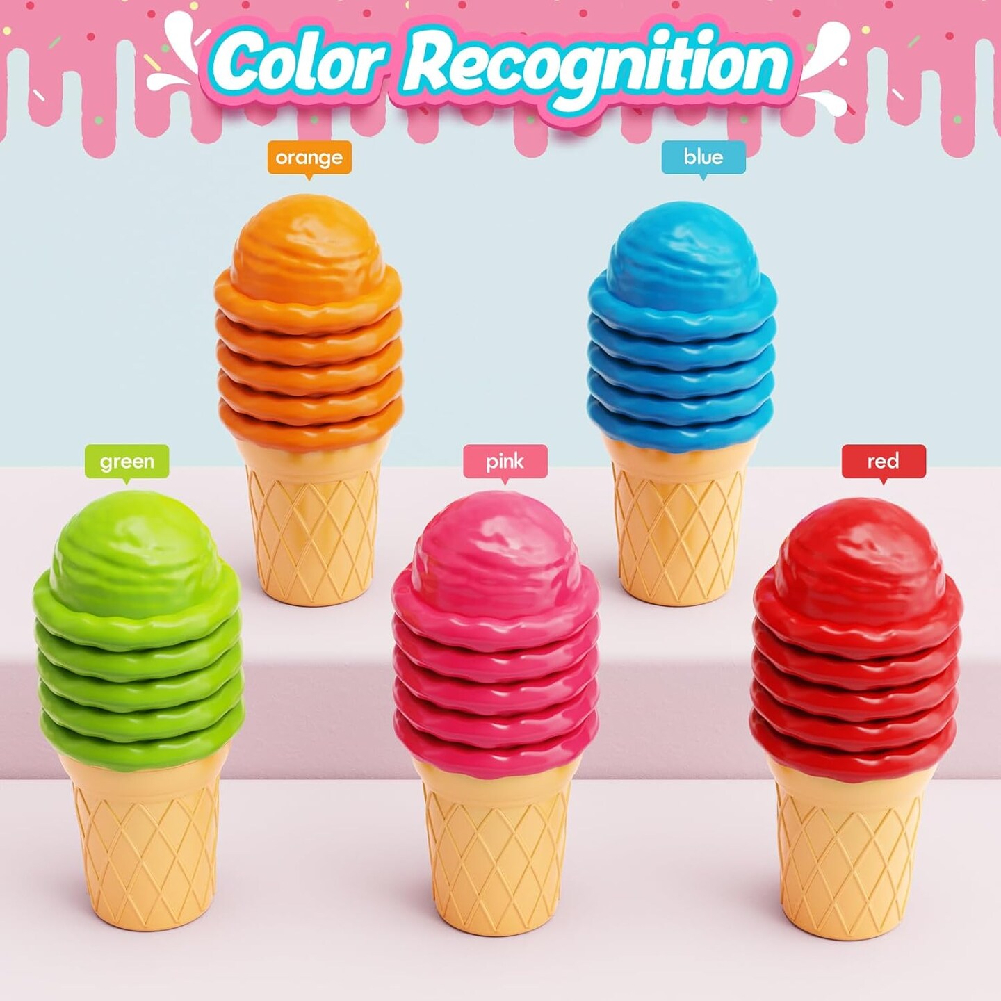 Ice Cream Alphabet Learning Toys,Color Sorting Matching Letter Game for Toddlers,Stacking Montessori Preschool Kindergarten Learning Activities,Educational ABC Fine Motor Skills Toys