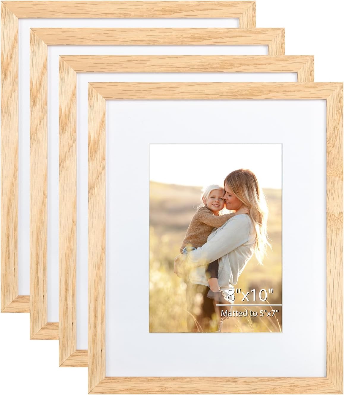 8x10 Picture Frame with Mat Set of 4,Solid Oak Wood 8 x 10 Photo Frame