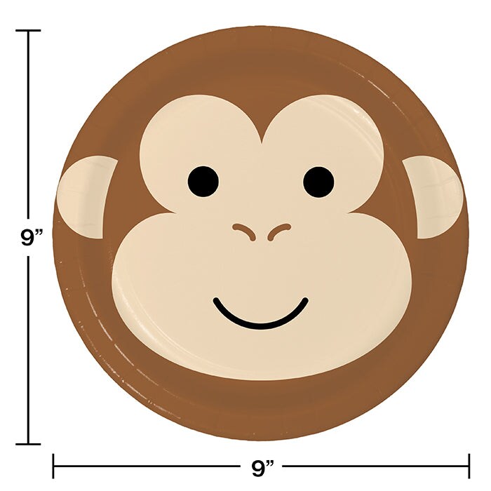 Animal Faces Monkey Dinner Plate (8/Pkg)