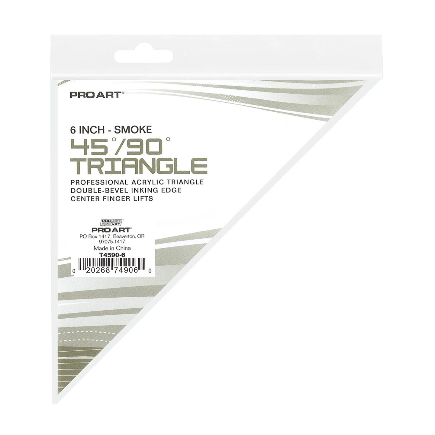 Pro Art Drafting Triangle Smoke 6 Inch with Ink Edge and Finger Lift, 45/90 Triangle Tool for Drawing, Adjustable Plastic Triangle for Architects, Artists, Designers