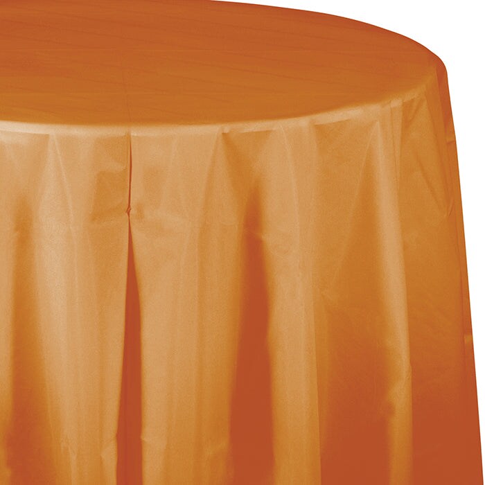 Pumpkin Spice Round Plastic Tablecover, 82&#x22;