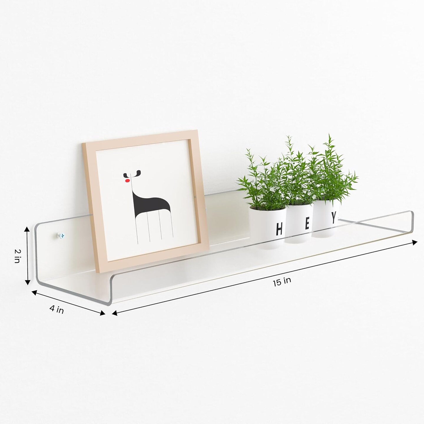 6 Pack Acrylic Shelves for Wall Storage, 15&#x22; x 4&#x201C; Floating Bookshelves for Kids, Display Shelf Organizer for Bathroom, Bedroom, Living Room, Kitchen, Room Decor, Clear
