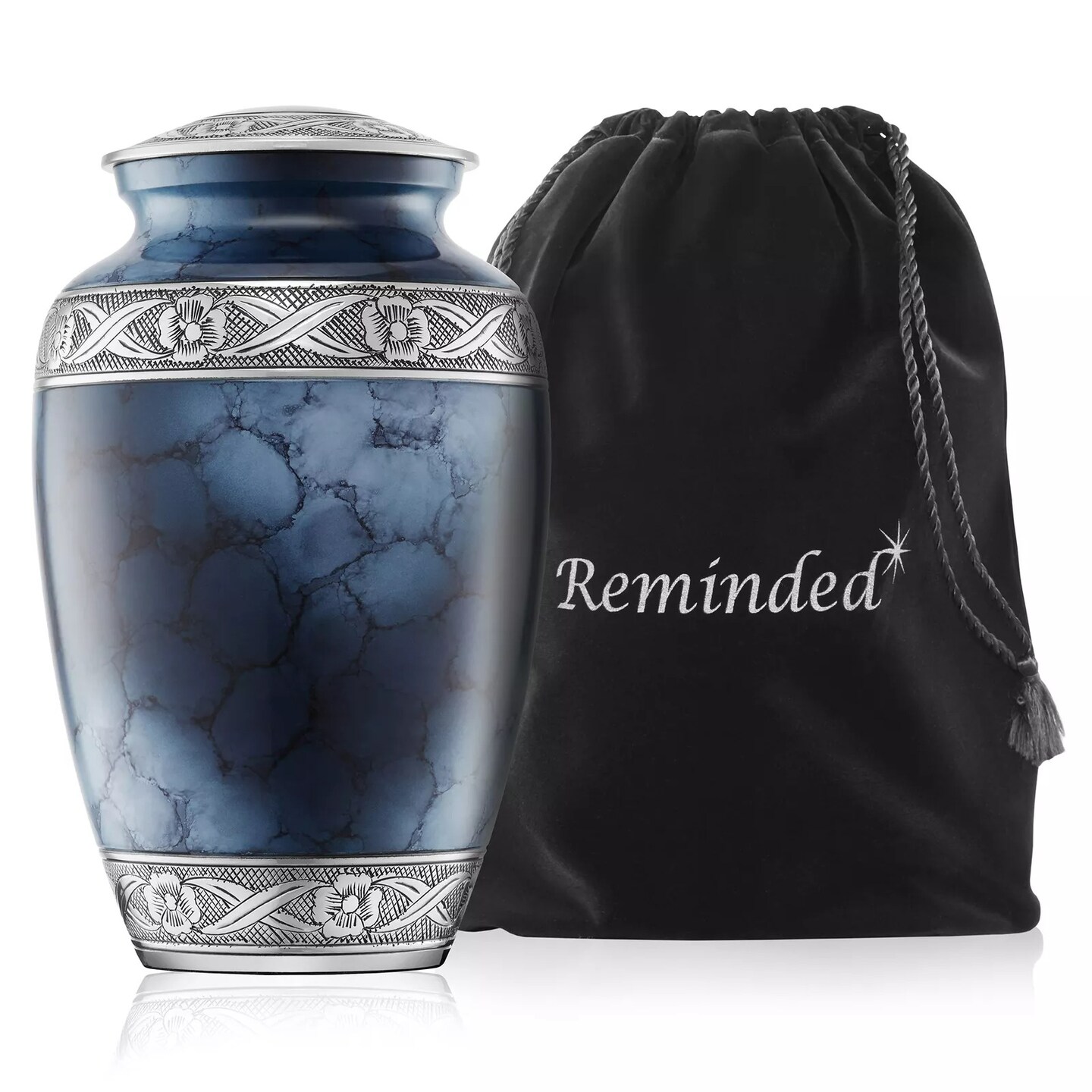 Adult Cremation Urn for Human Ashes - Blue and Silver with Velvet Bag