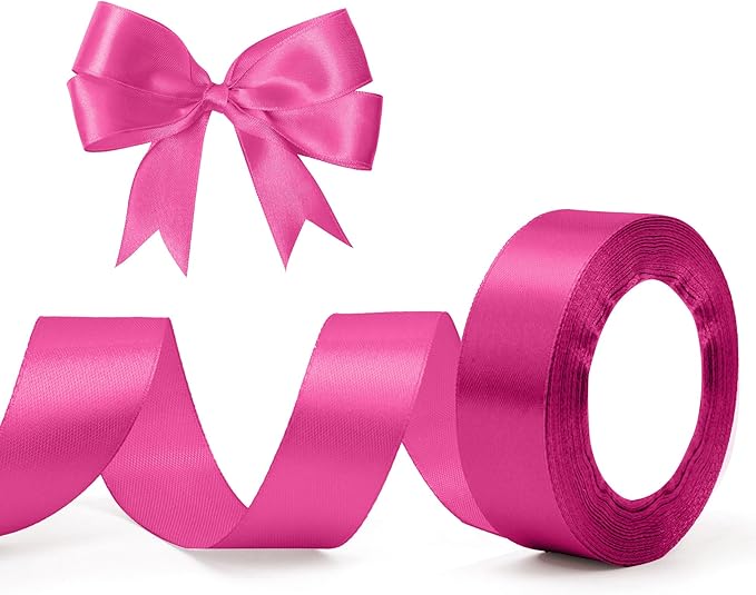 Hot Pink Satin Ribbon - 1 Inch Wide | Perfect for Gift Wrapping, Flower Bouquets, Weddings, Floral Crafts, Sewing, Party Decorations, Popsicles, and Valentine's Day Bouquets