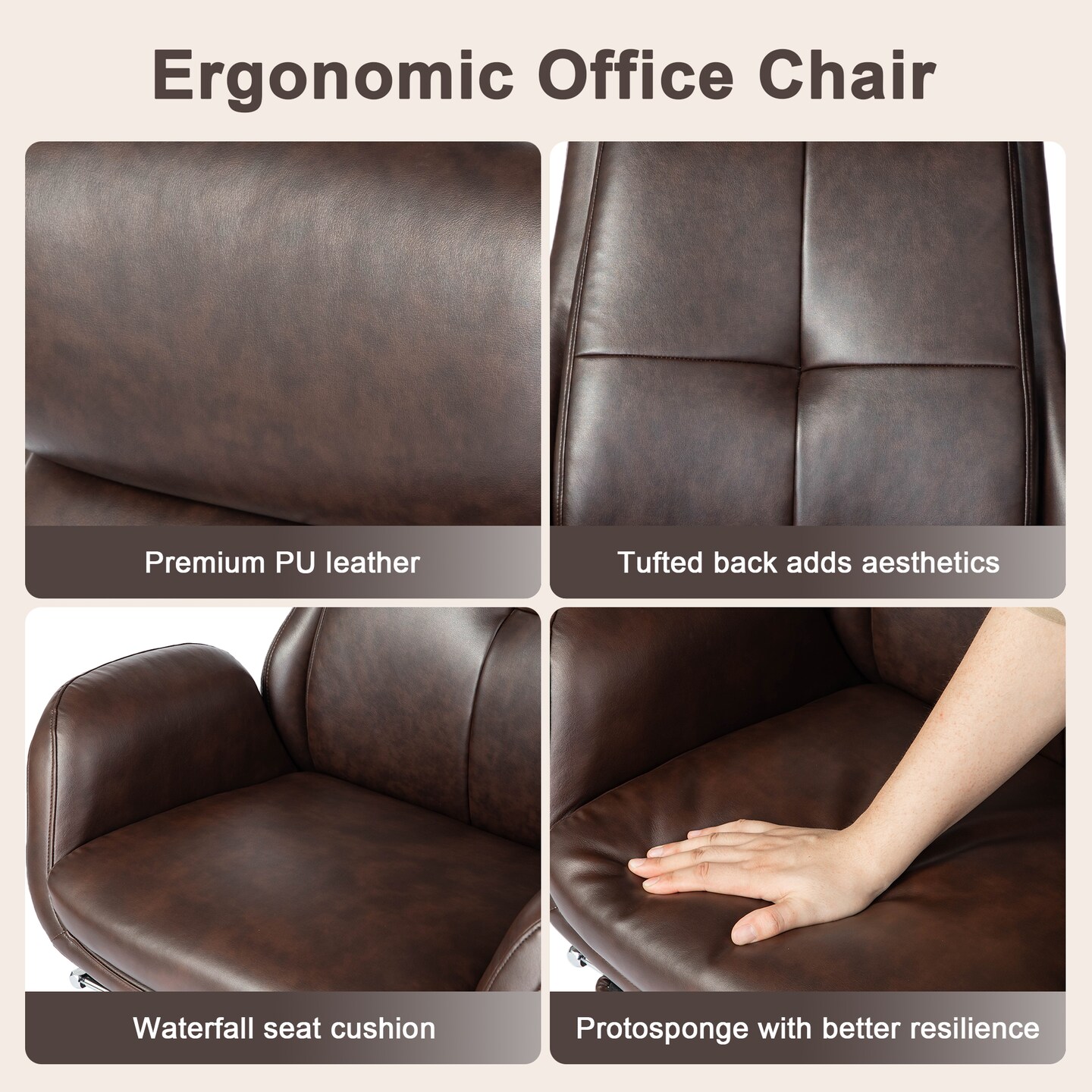 Mid-Century Modern Coffee Leatherette Gaslift Adjustable Swivel High Back Office Chair with Footrest and Armrest