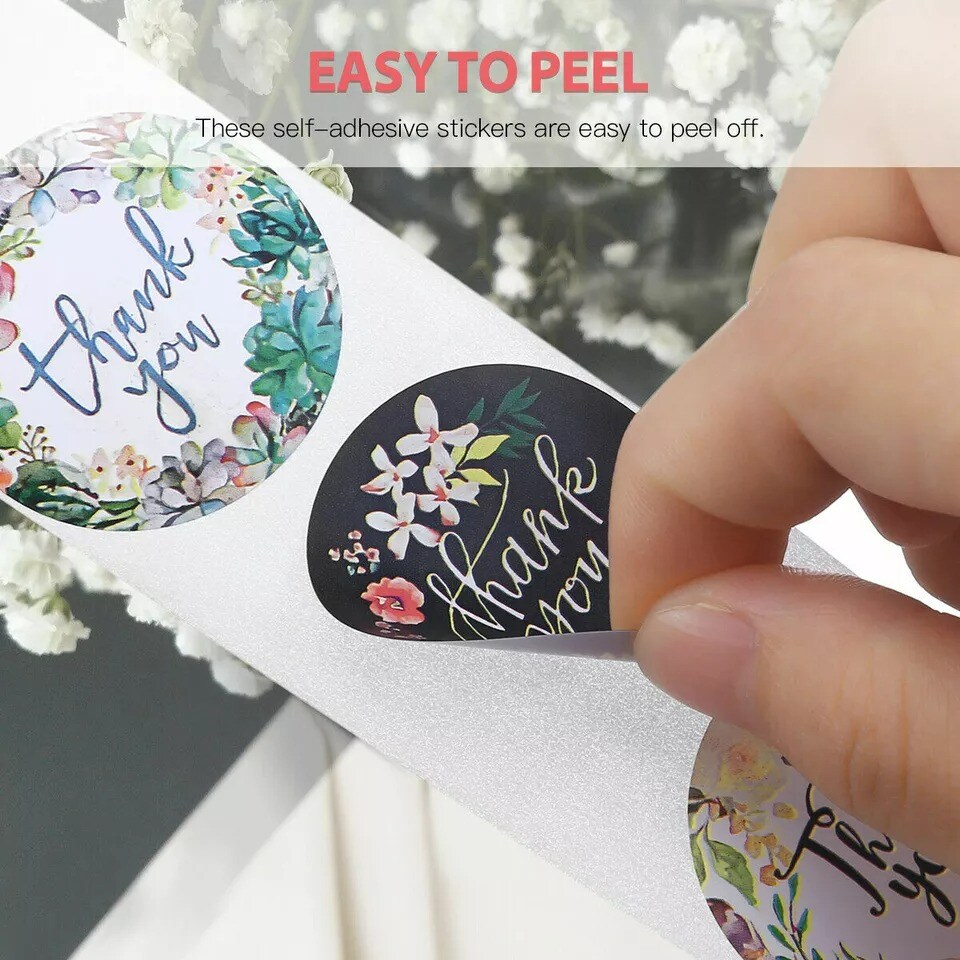 2 Roll of 1000 Pcs 1" Assorted Floral Thank You Stickers Round Sealing Labels US