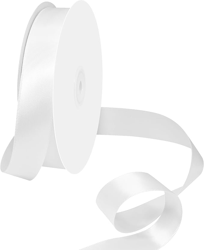 White Satin Ribbon 1" X 50 Yards Solid Color Double Faced Ribbons Perfect for Crafts Wedding Decor Bow Making Arts Sewing and More