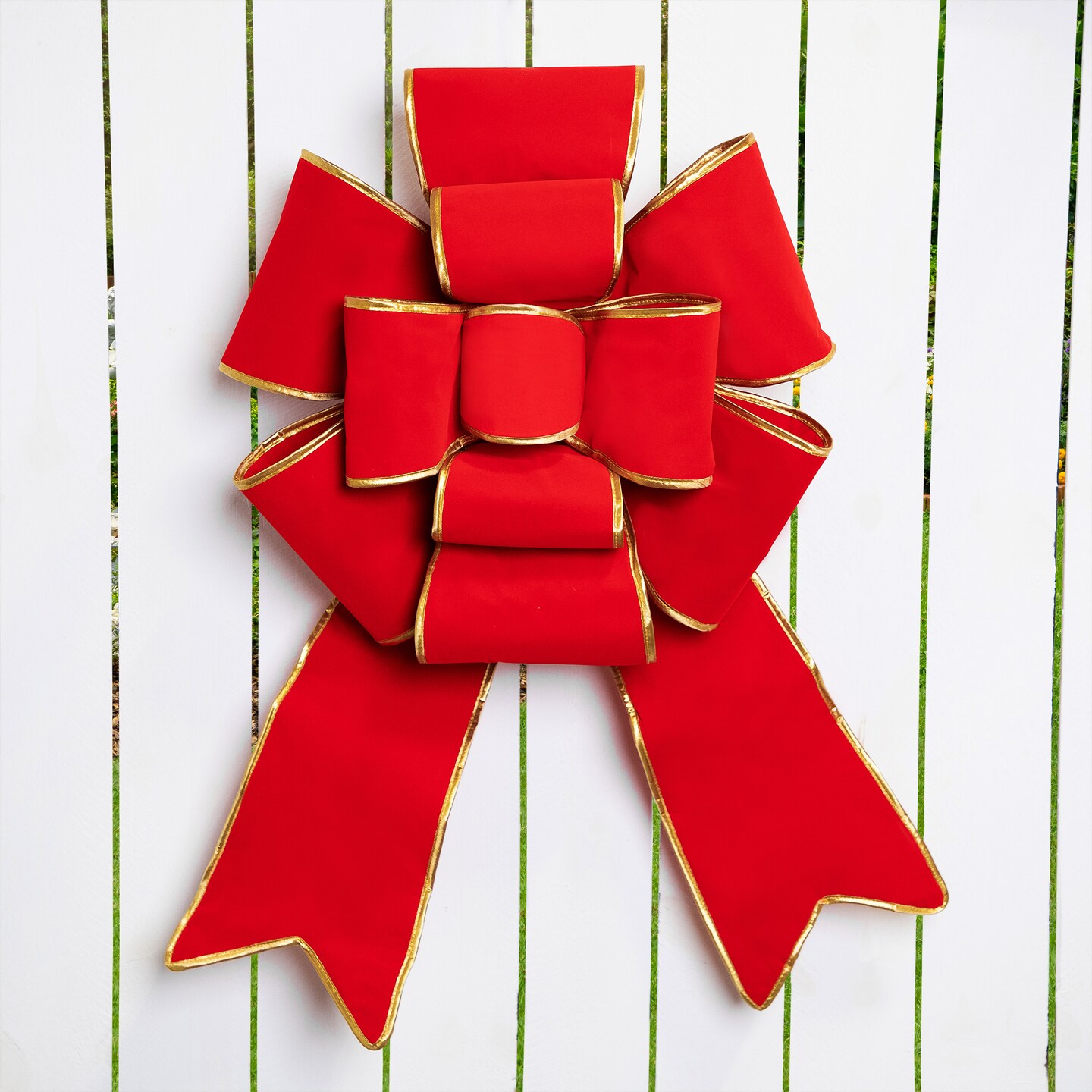 Northlight Giant 3D 11-Loop Velveteen Commercial Christmas Bow with Trim - 40&#x22; - Red and Gold