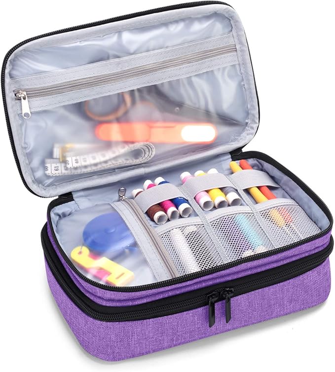 Sewing Accessories Organizer, Double-Layer Sewing Supplies Organizer for Needles, Scissors, Measuring Tape, Thread and Other Sewing Tools (NO Accessories Included), Purple
