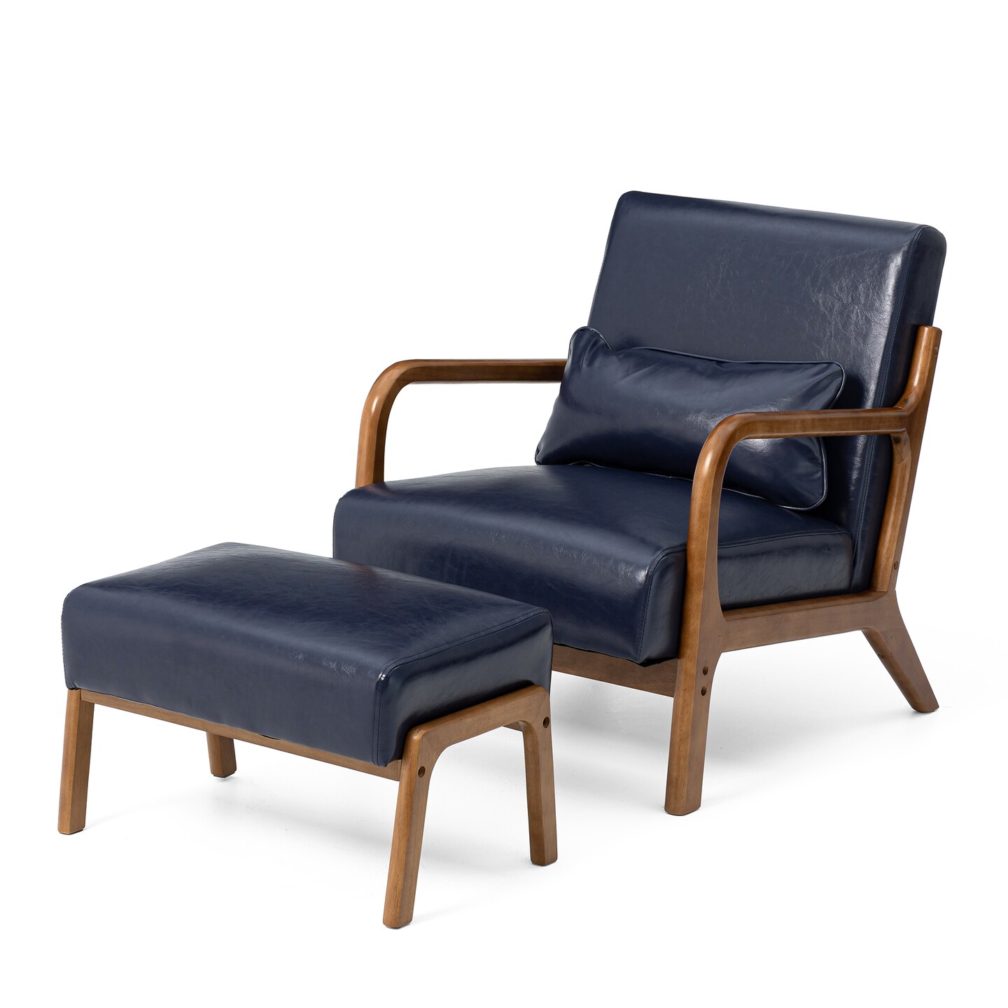 30.75"H Mid-Century PU Leather Armchair with Ottoman Set