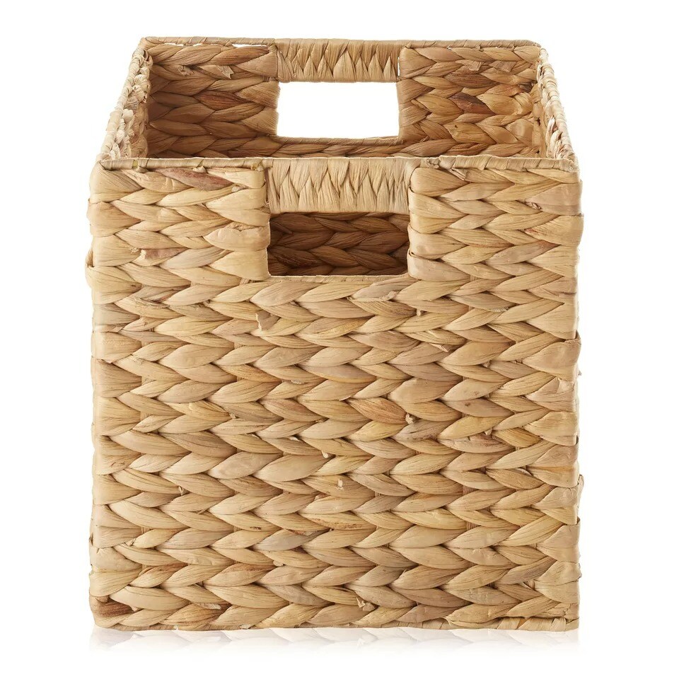 Set of 2 Hyacinth Storage Cubes, 10.5" Wicker Basket Bins for Shelves, Natural