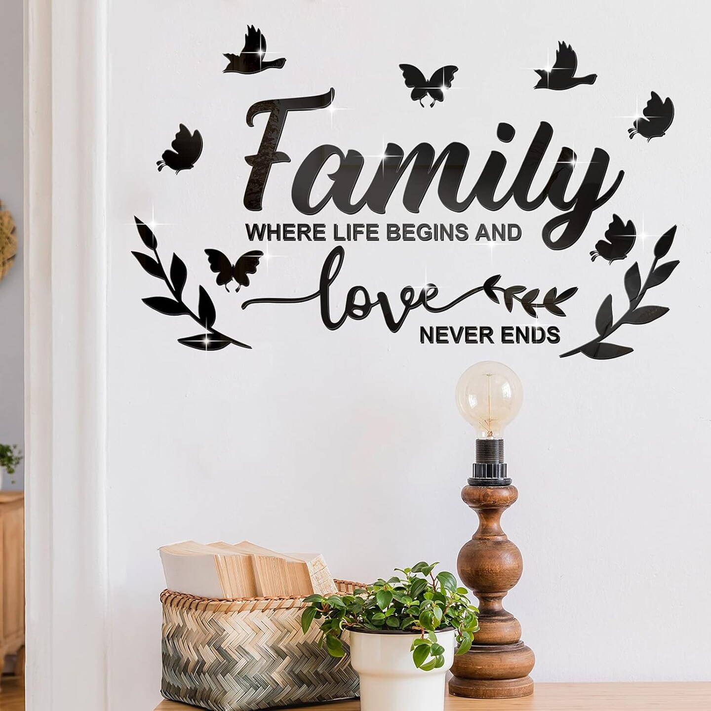 Mirror Family Wall Decor 3D Acrylic Wall Decal Stickers Family Letter Quotes