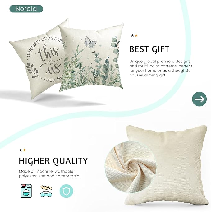 Spring Pillow Covers 18x18 Set of 4 Spring Pillows Decorative Throw Pillows Light Blue Pillowcase Summer Decorations Farmhouse Decor for Couch Sofa