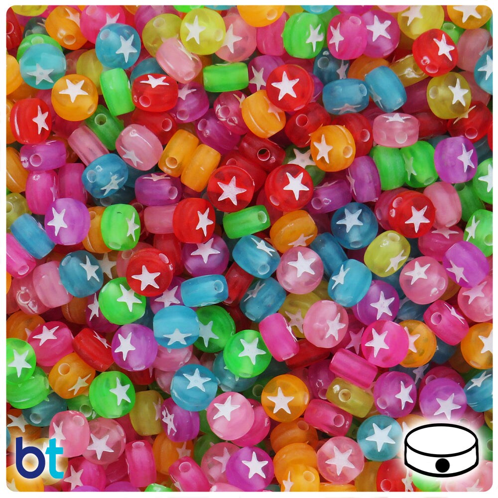 BeadTin Mixed Transparent 7mm Coin Plastic Alpha Beads - White Stars (250pcs)