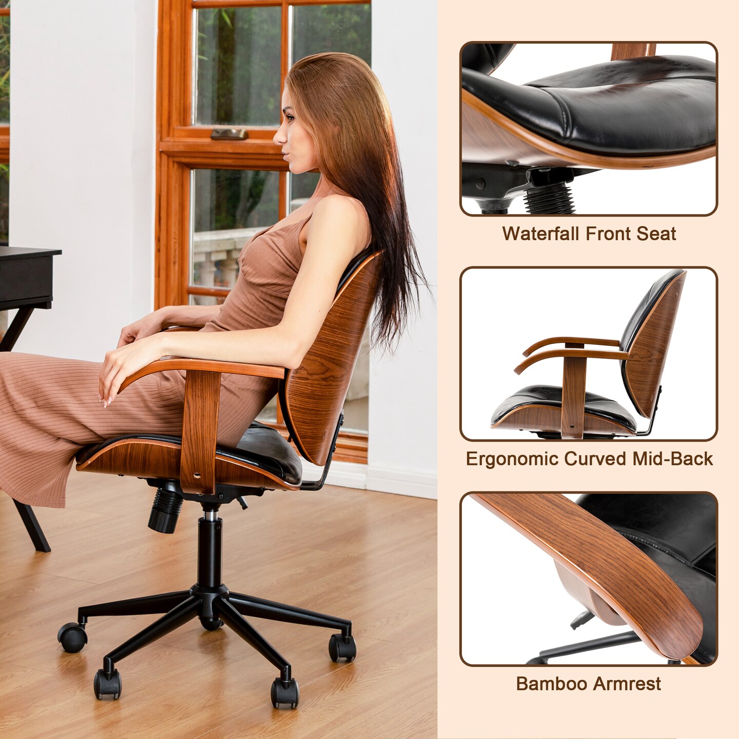 Modern Ergonomic Faux Leather Gaslift Adjustable Swivel Office Task Chair