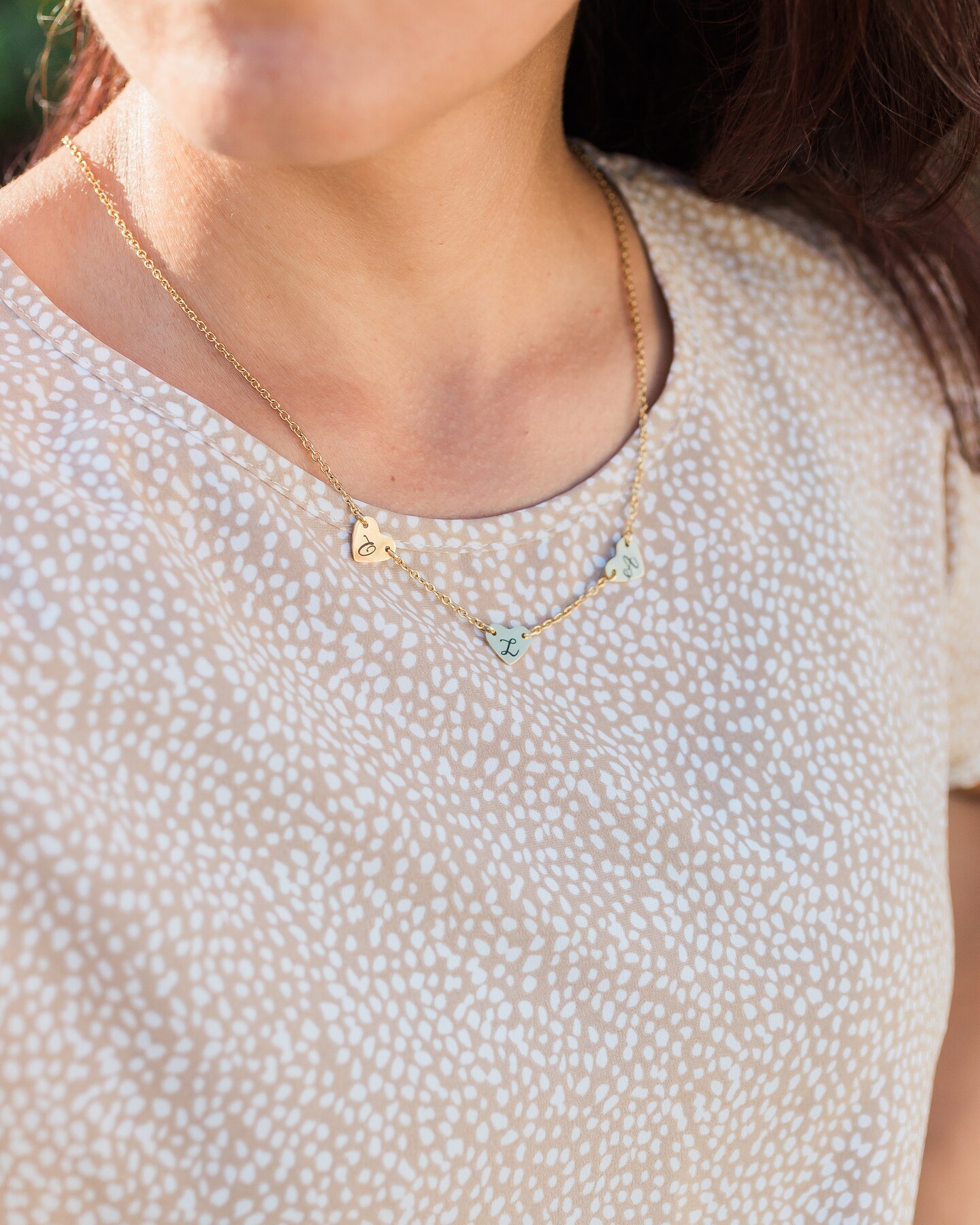 Mothers day gift necklace. Minimalist Heart Necklace with personalized initials. Family necklace. Multi name necklace. product 2