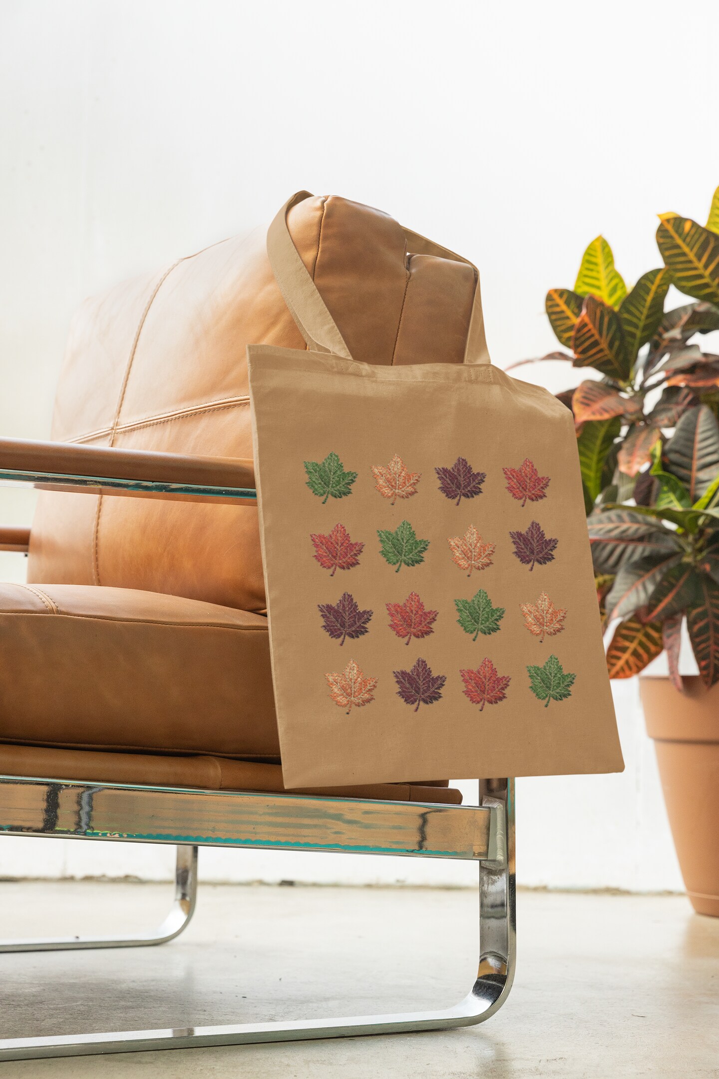 Elegant Tan Maple Leaf Patch &#x2013; Gold Accents, Iron-On (2.38&#x22; x 2.38&#x22;)