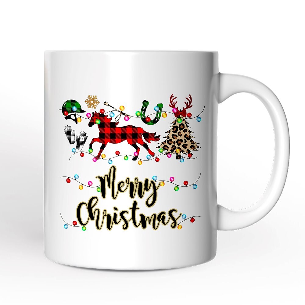 Horse Buffalo Plaid Christmas Mug, Equestrian Gift