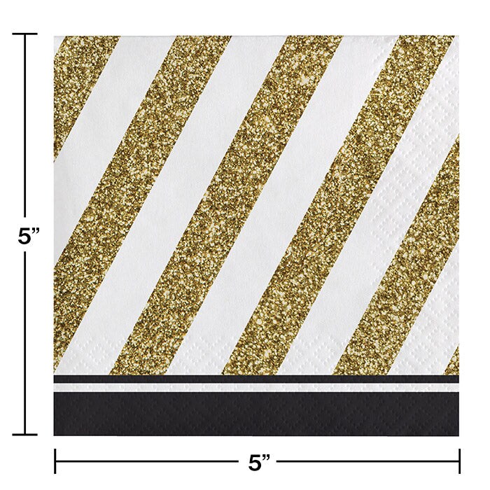 Bulk Pack of 48 Black &#x26; Gold Beverage Napkins, 3 Ply