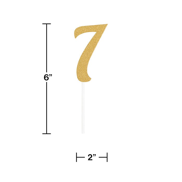 Bulk Pack of 2 Gold Glitter #7 Cake Toppers