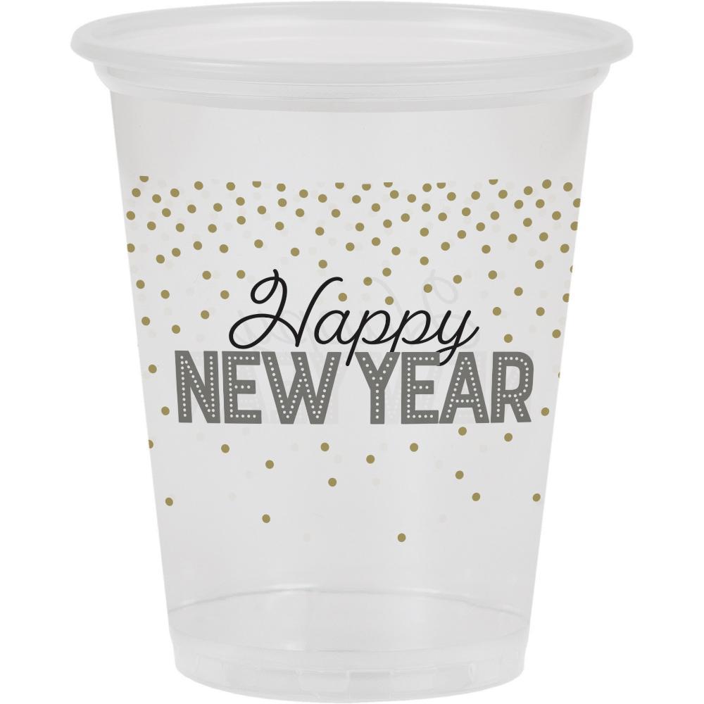Bulk Pack of 16 Happy New Year 16Oz Clear Plastic Cups