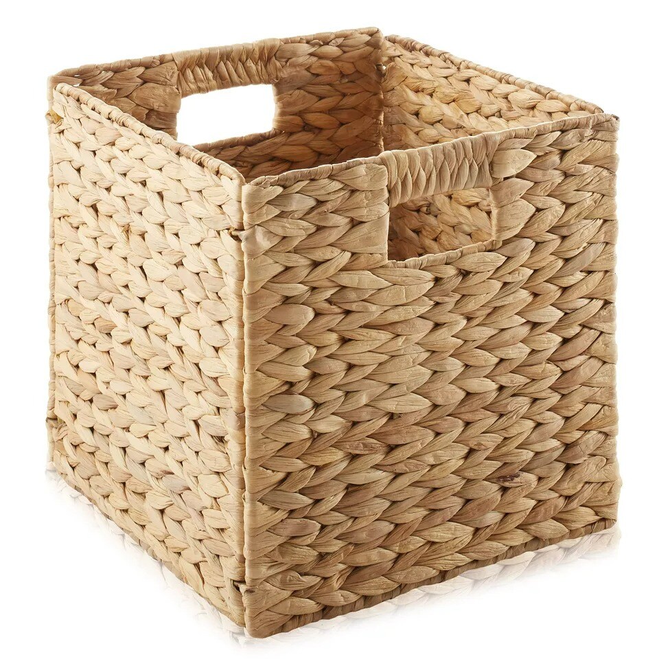 Set of 4 Hyacinth Storage Cubes, 10.5&#x22; Wicker Basket Bins for Shelves, Natural