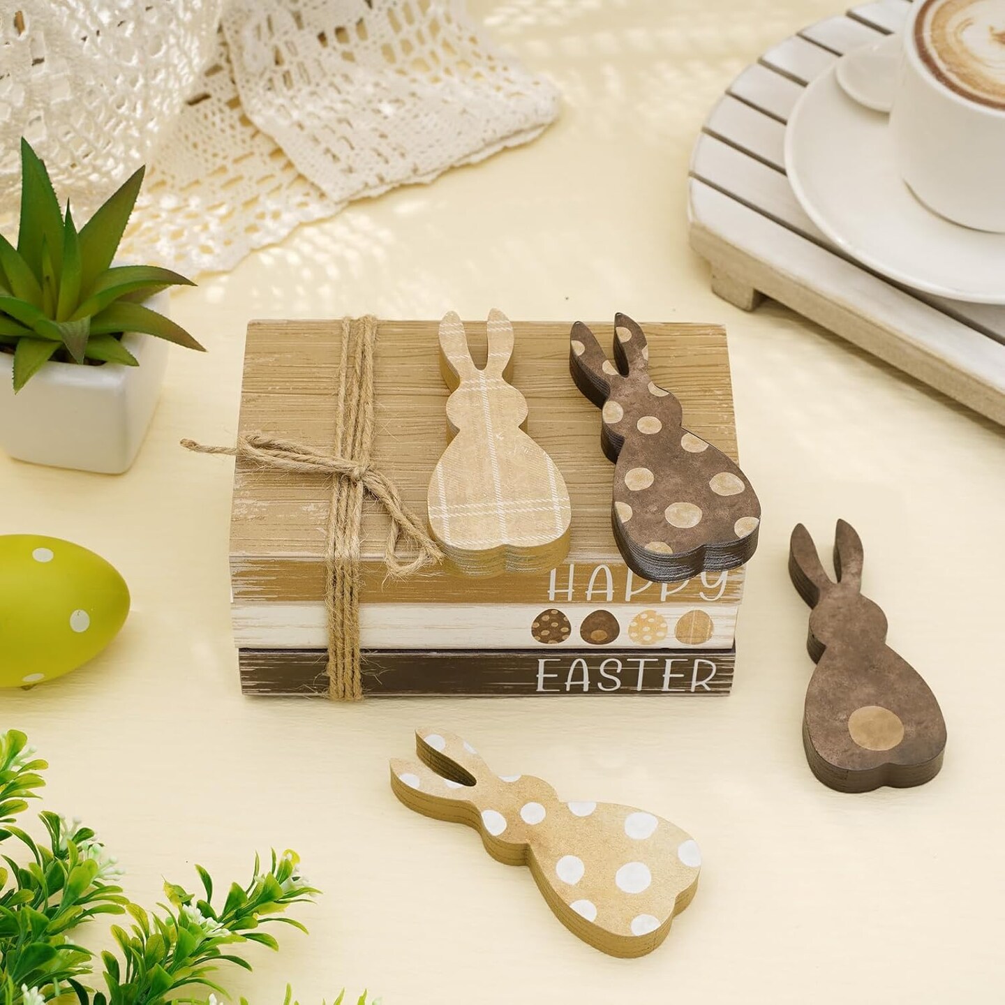 7-Piece Easter Wooden Tiered Tray Decor – Farmhouse Bunny Set