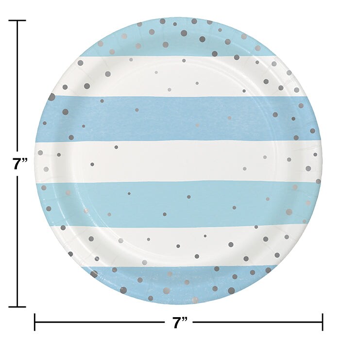Bulk Pack of 16 Blue Silver Celebration Foil Paper Dessert Plates