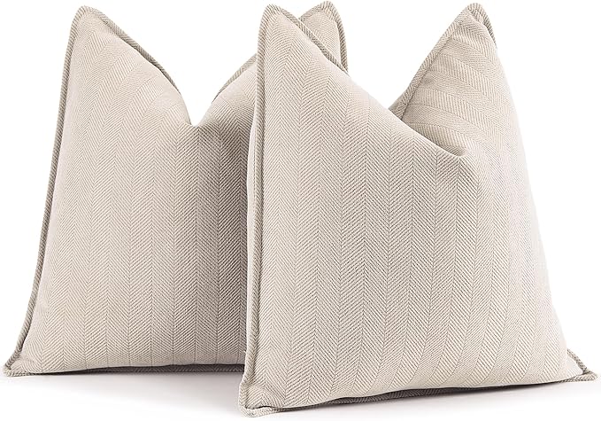 Beige Pillow Covers 18x18 Set of 2 Chenille Throw Pillow Covers with Elegant Design Soft and Luxurious Decorative Throw Pillows for Couch, Bed, and Home Decor
