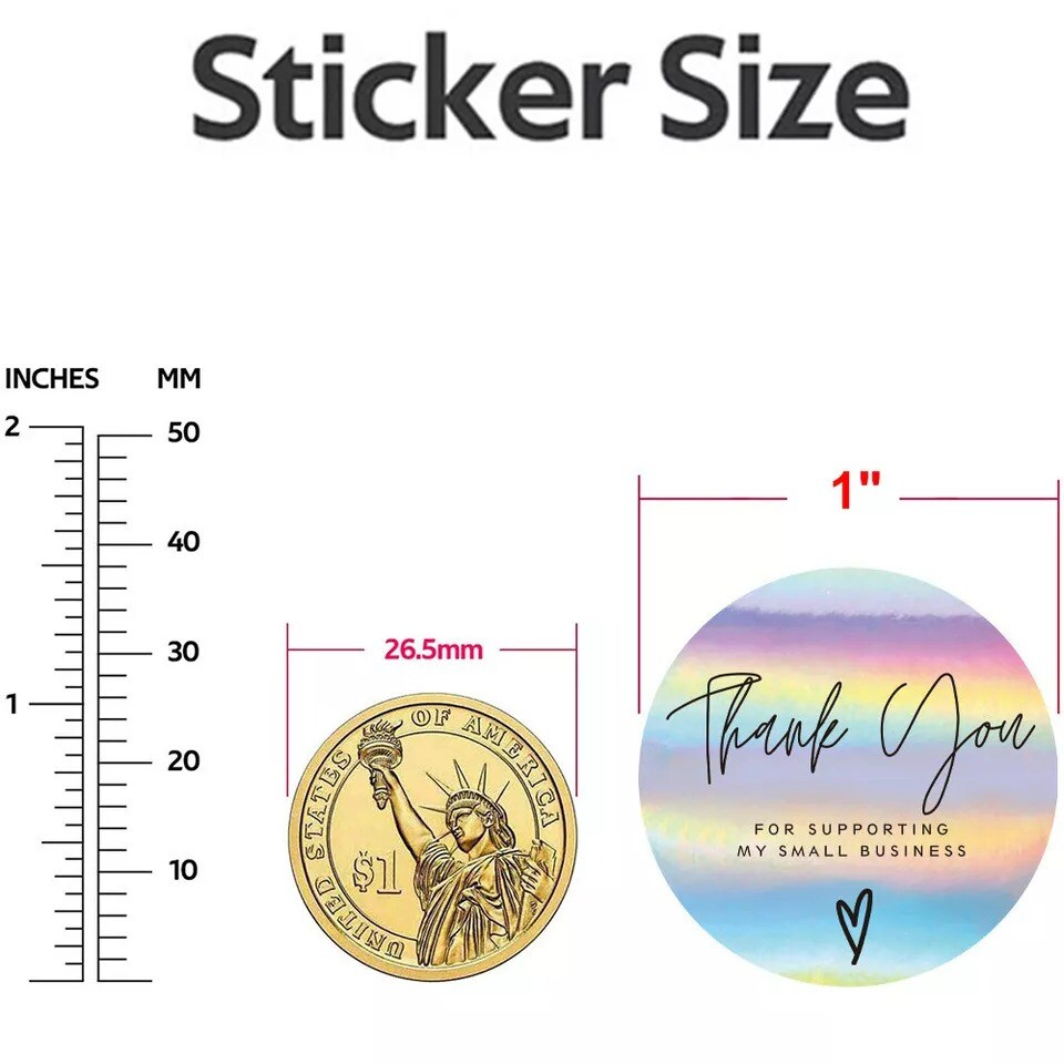 500Pcs Self-Adhesive Thank You Stickers for Small Business Rainbow Holo Stickers