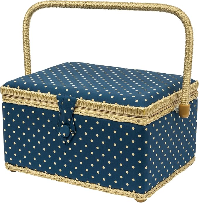 Large Sewing Basket with Matching Zipper Pouch For Sewing & Organization On-The-Go (Polka Dot Print)