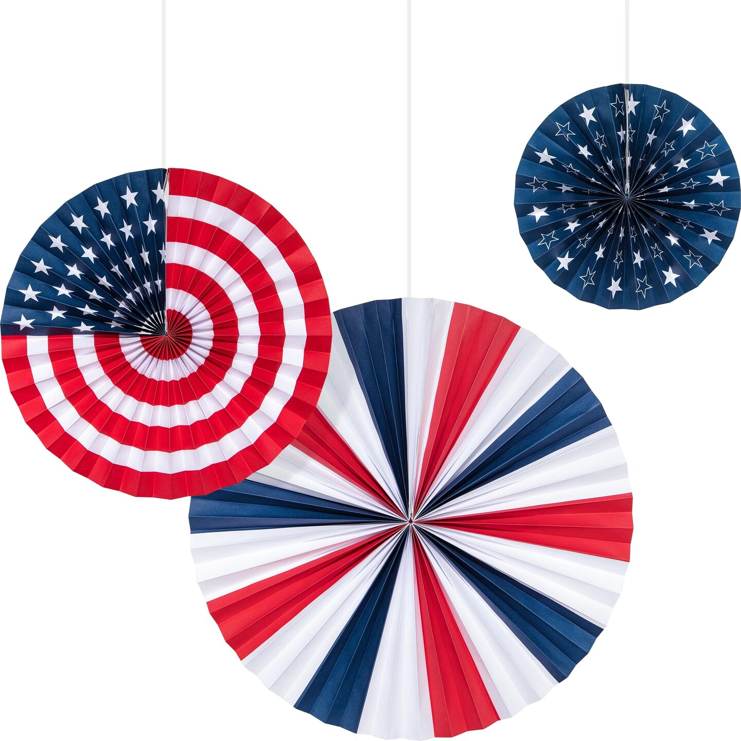 Patriotic Fans PR 16&#x22; 12&#x22; 8&#x22; (3/Pkg)