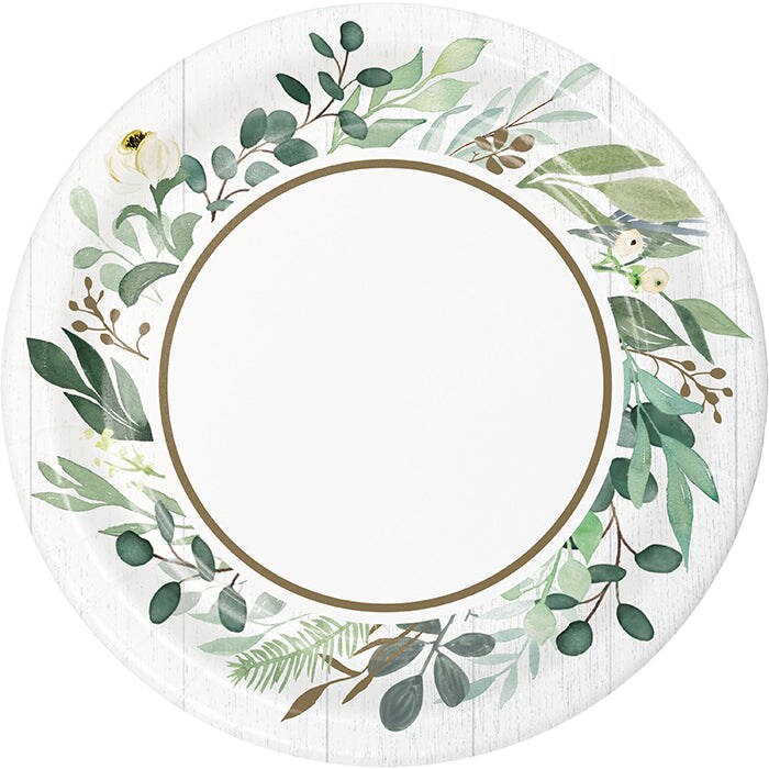 Eucalyptus Greens Paper Dessert Plate (8/Pkg)