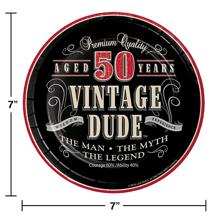 Vintage Dude 50th Birthday Paper Dessert Plates (8/Pkg)